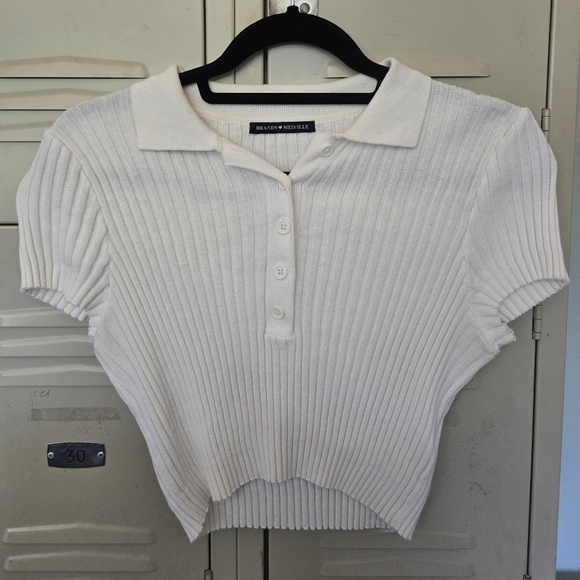Brandy Melville Tops - Brandy Melville Cream Ribbed Button Down Crop Top